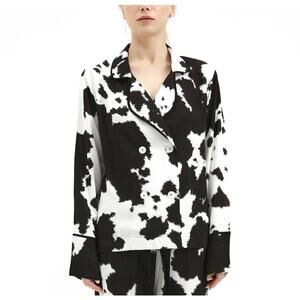 Selia Richwood Milano NEW Cow Print Pajama Top Womens Small White & Black Button